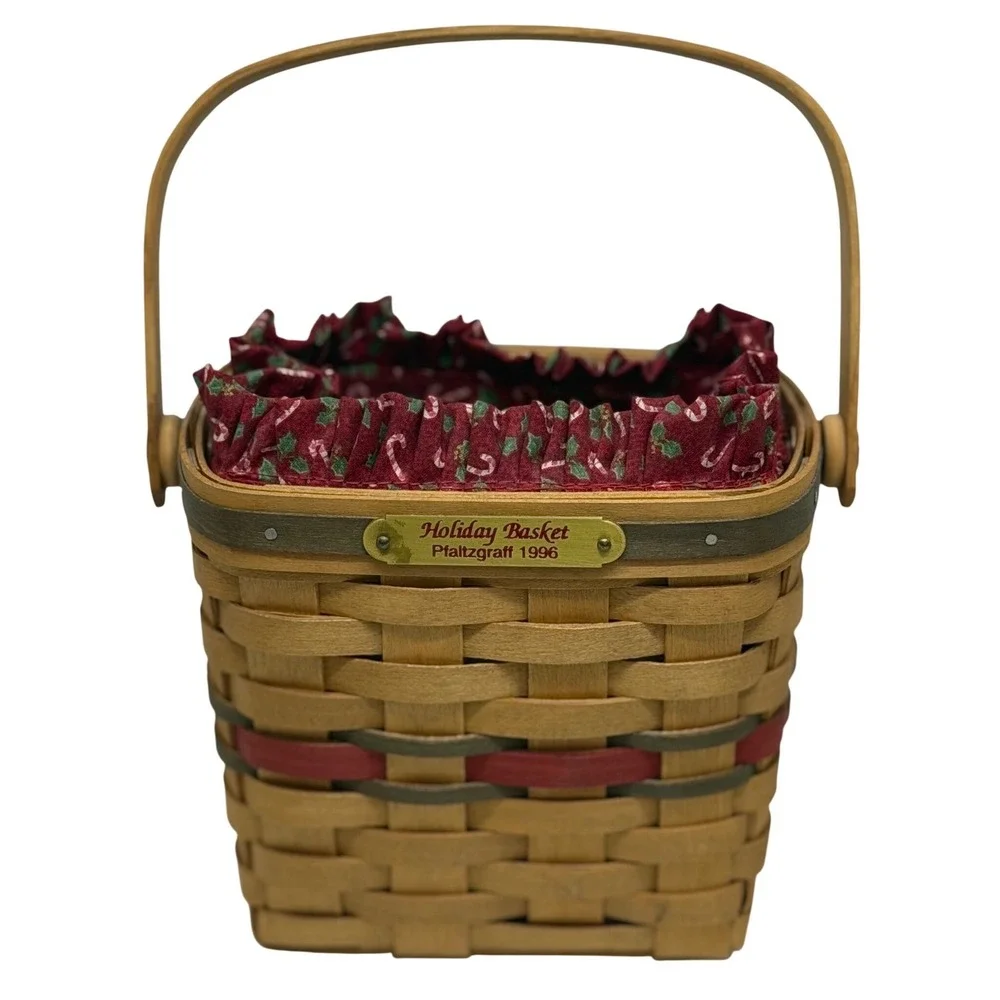 VTG Longaberger Holiday Basket Pfaltzgraff 1996 Woven Christmas Candy Cane Liner